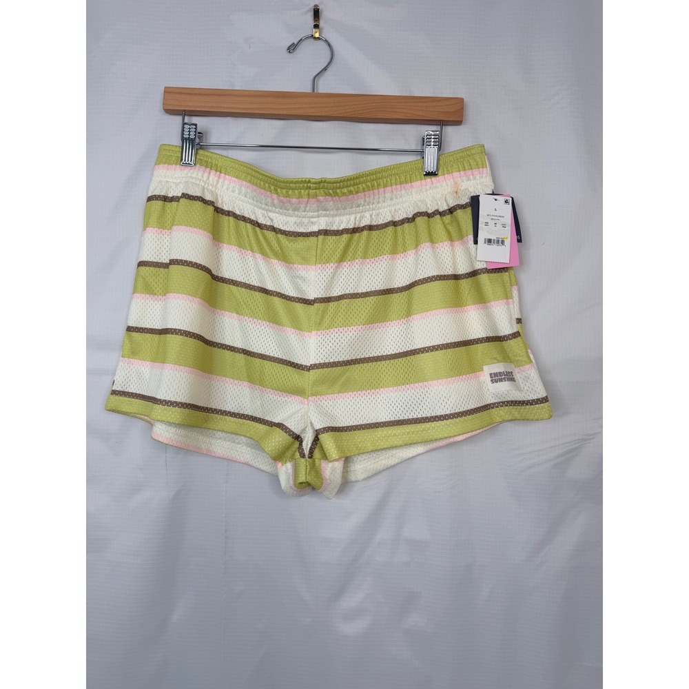 Grayson Threads Mesh Striped Athletic Shorts Green Pink White Large NWT
